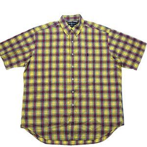 Yellow/Red Plaid Polo Ralph Lauren BLAKE Short Sleeve Button Down - XL (New Con)